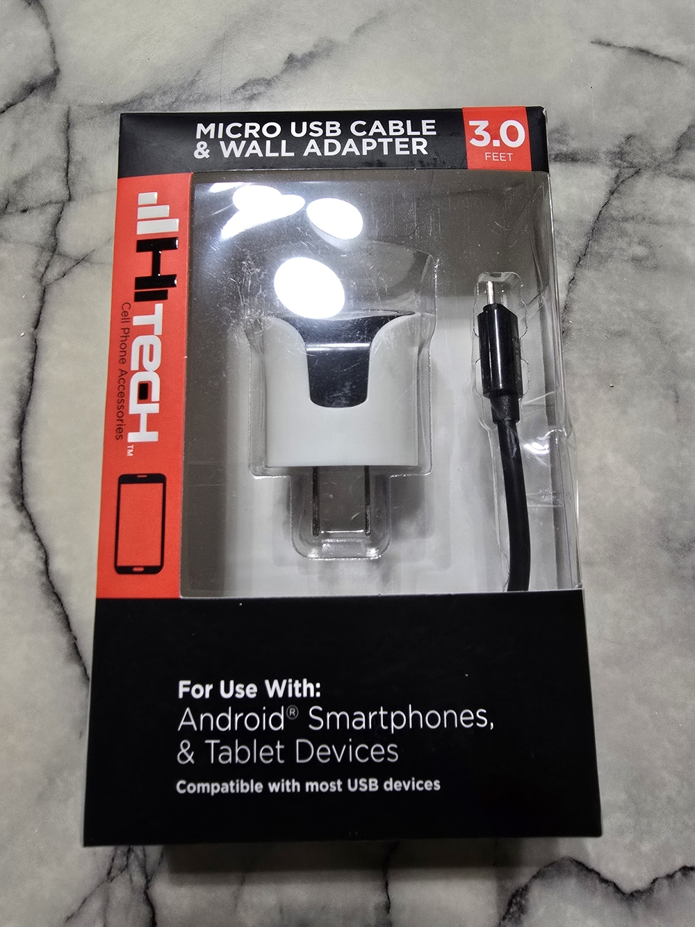 White Micro USB Cable & Wall Adapter - 3.0 ft